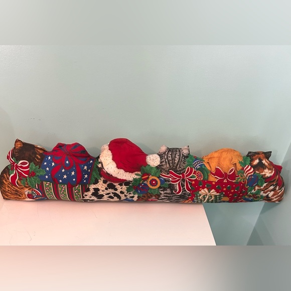 VTG Christmas Cranston Cat Dog Door Draft Stopper Bench Pillow Handmade Bows - Picture 5 of 6
